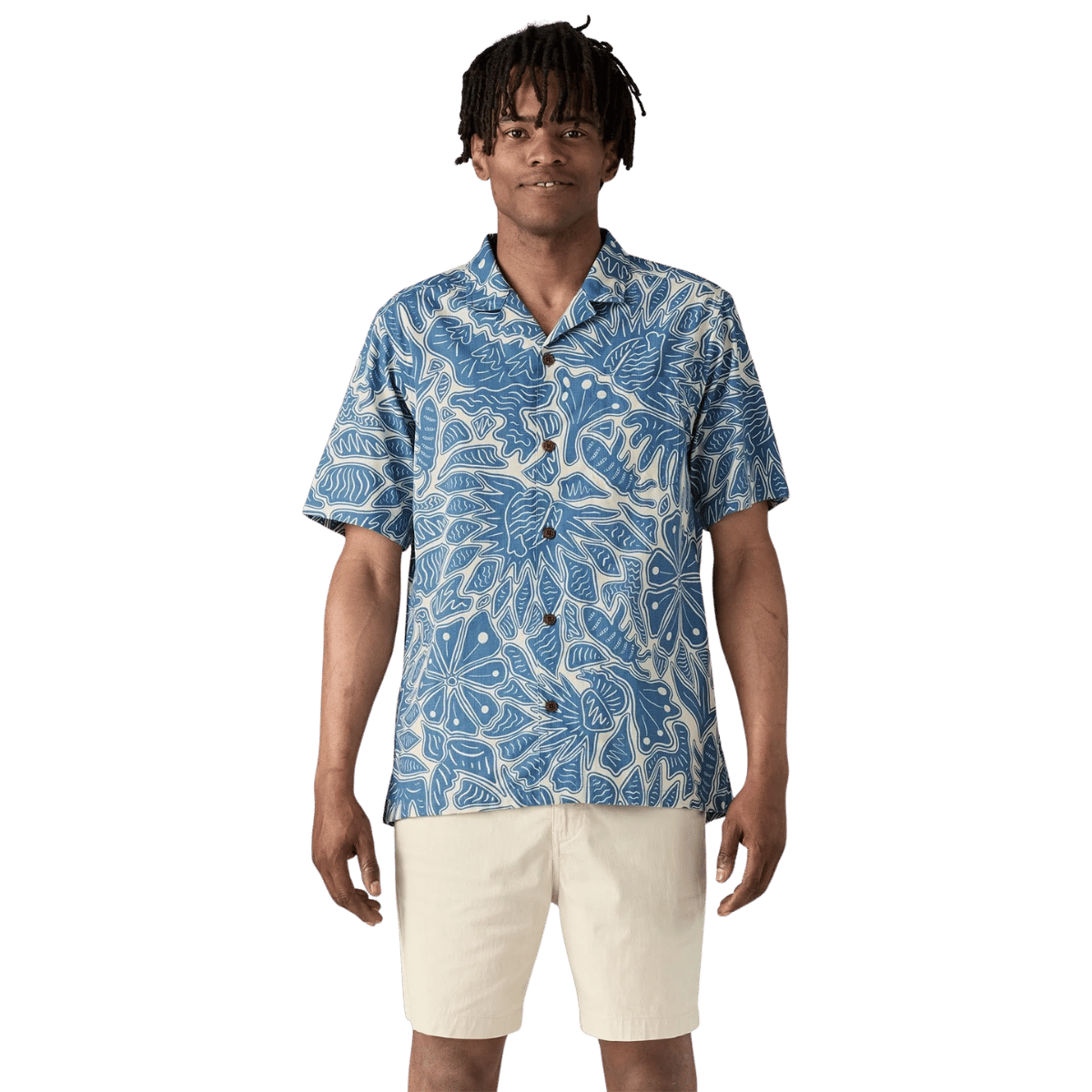 PATAGONIA TIDAL THREADS CAMP SHIRT - BEES & FLOWERS: STILL BLUE WW FRONT 