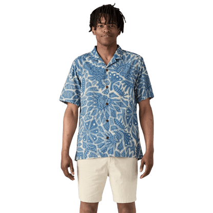 PATAGONIA TIDAL THREADS CAMP SHIRT - BEES & FLOWERS: STILL BLUE WW FRONT 