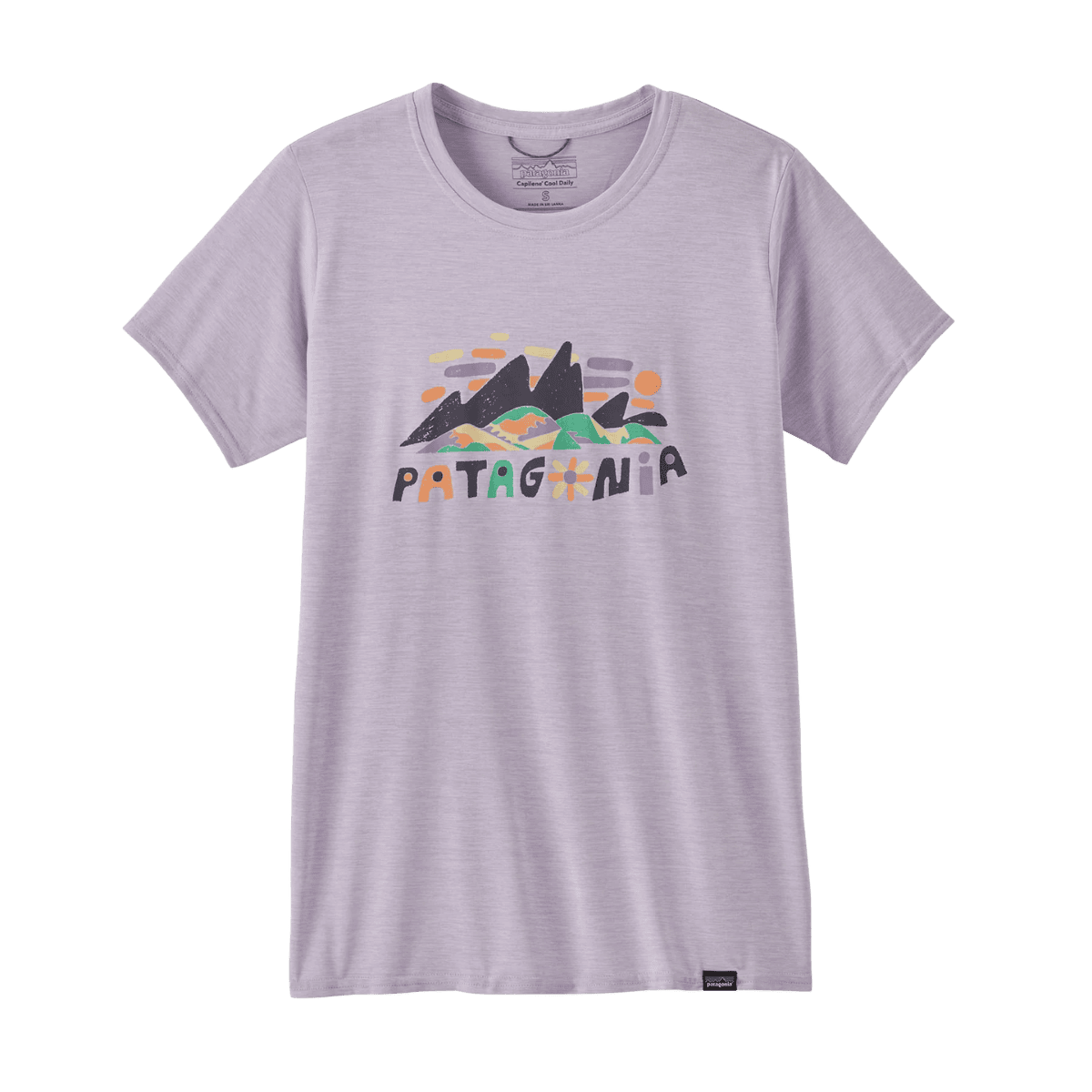 PATAGONIA WOMEN'S CAP COOL DAILY GRAPH SHIRT - FITZ ROY SUPERBLOOM: FOXGLOVE PURPLE FRONT