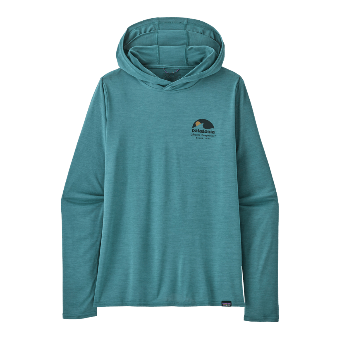 PATAGONIA WOMEN'S CAPILENE COOL DAILY GRAPHIC HOODY - APPLIED IMAGINATION: WETLAND BLUE FRONT