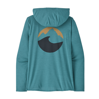 PATAGONIA WOMEN'S CAPILENE COOL DAILY GRAPHIC HOODY - APPLIED IMAGINATION: WETLAND BLUE BACK