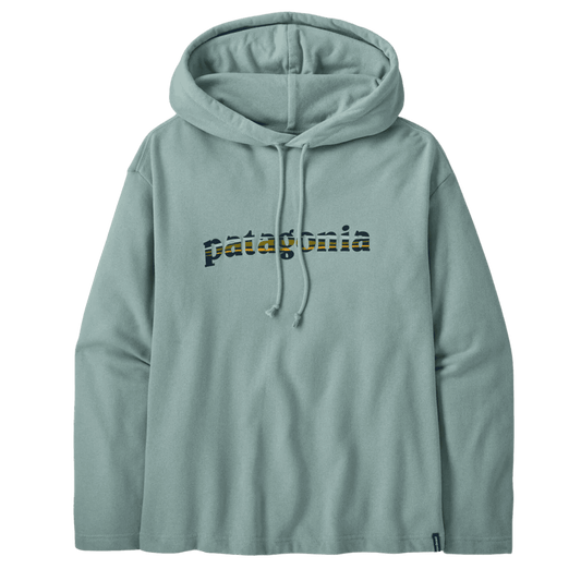 PATAGONIA WOMEN'S LIGHTWEIGHT '73 TEXT LOGO HOODY - THERMAL BLUE FRONT