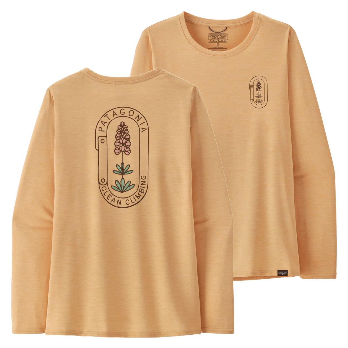 PATAGONIA WOMEN'S LONGSLEEVE CAP COOL DAILY SHIRT LAND - CCB SANDY MELON FRONT AND BACK