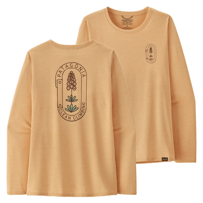PATAGONIA WOMEN'S LONGSLEEVE CAP COOL DAILY SHIRT LAND - CCB SANDY MELON FRONT AND BACK