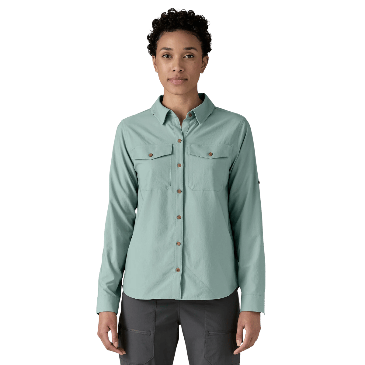 PATAGONIA WOMEN'S LONG SLEEVE SELF-GUIDED SUN SHIRT - THERMAL BLUE WW FRONT