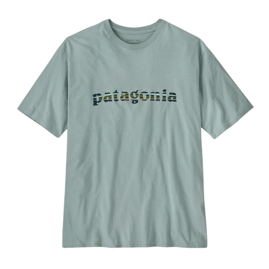 PATAGONIA '73 TEXT LOGO ORGANIC TEE - THERMAL BLUE FRONT