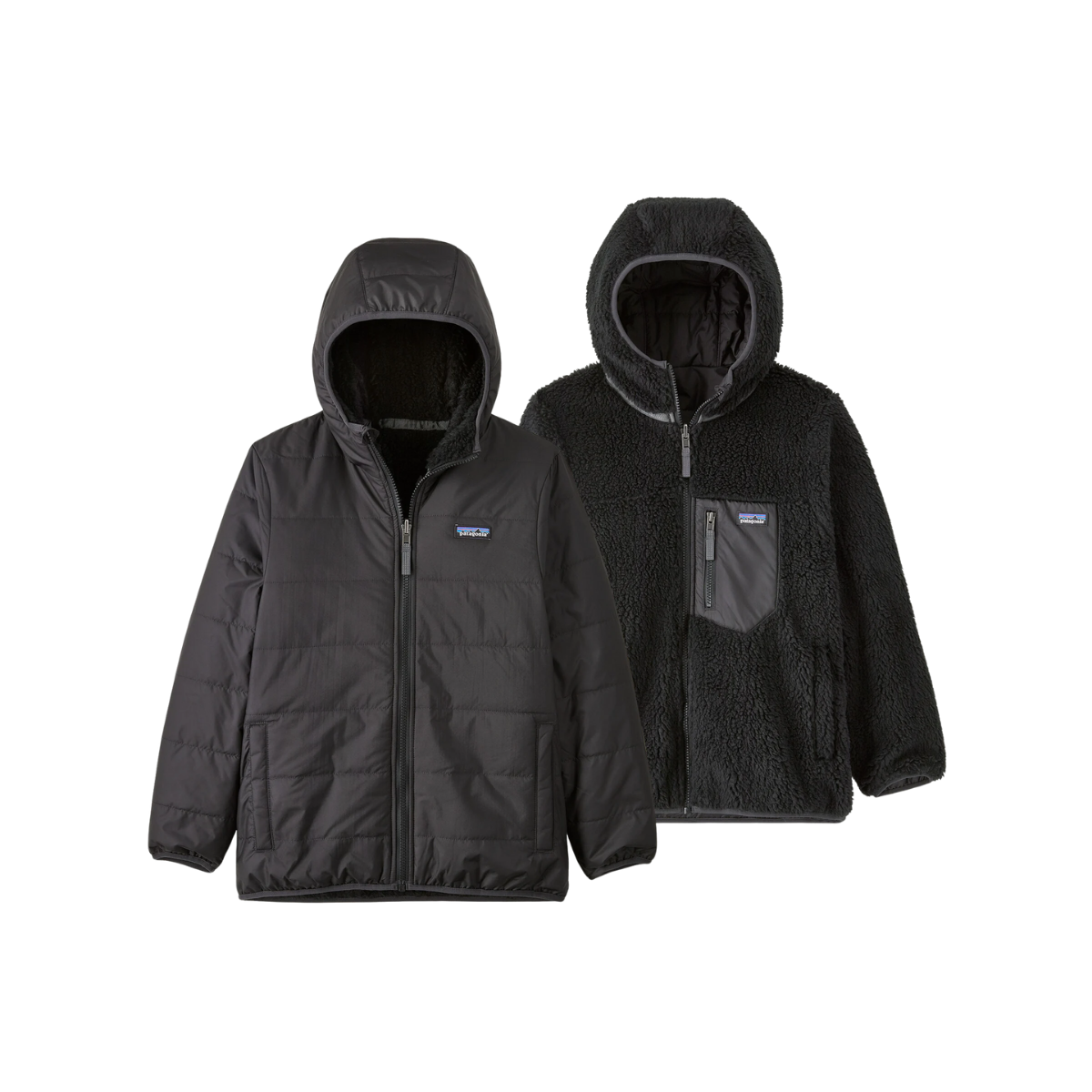 PATAGONIA KIDS REVERSIBLE READY FREDDY HOODY - INK BLACK front view