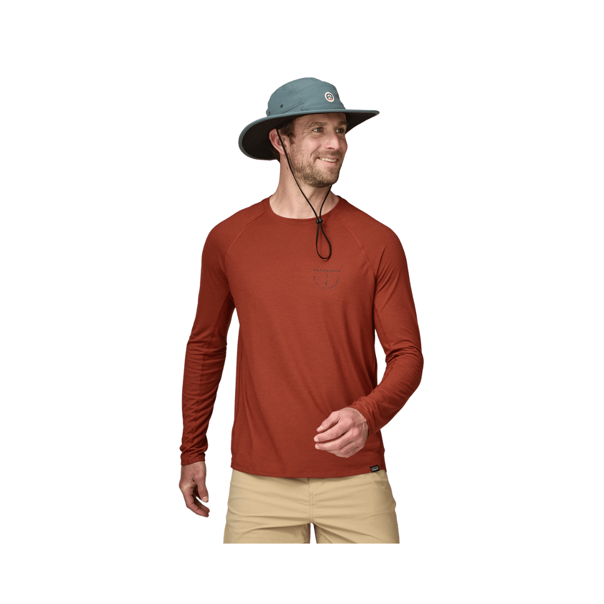 PATAGONIA MEN'S LONG SLEEVED CAPILENE COOL TRAIL GRAPH SHIRT - MANGROVE RED FRONT