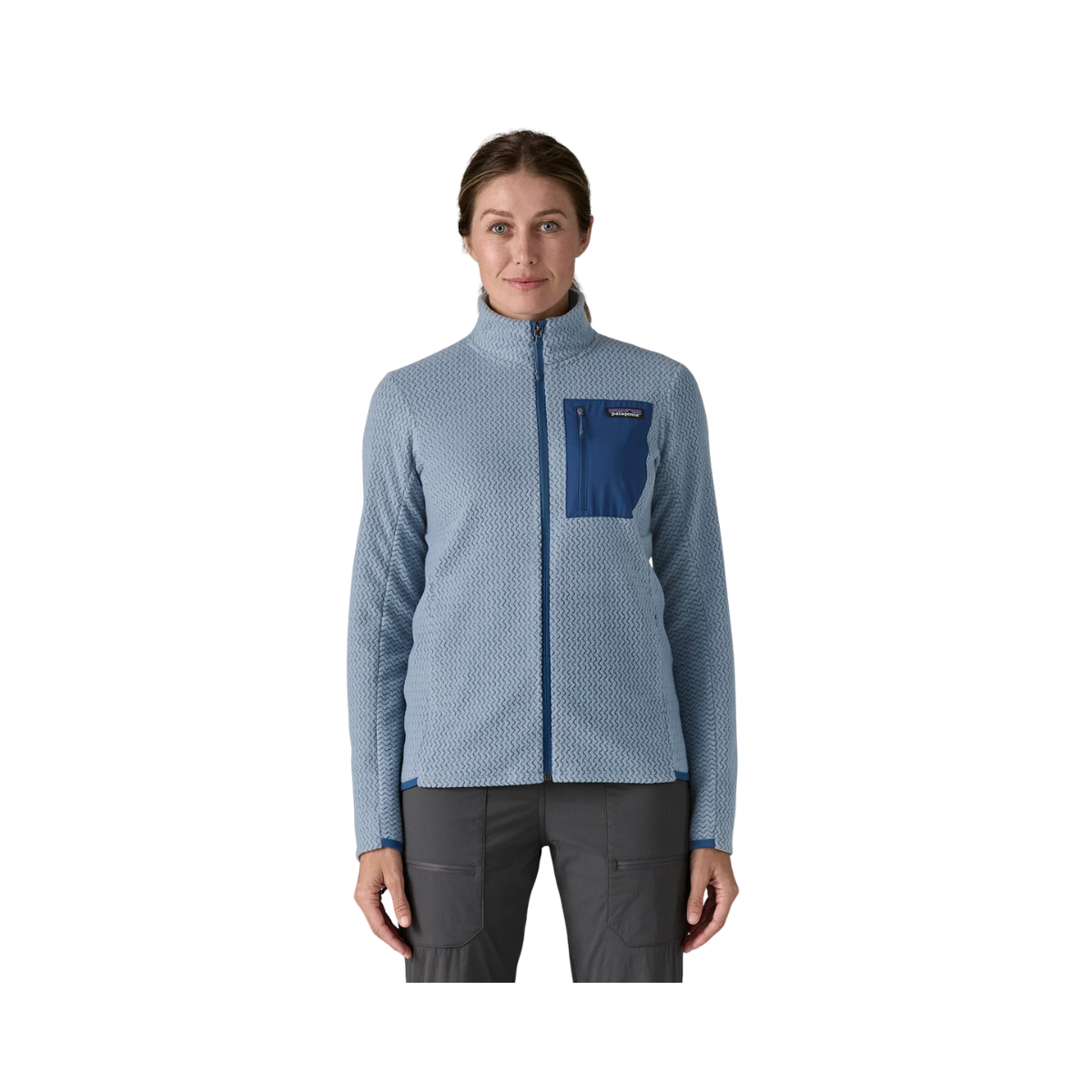 PATAGONIA WOMEN'S LIGHTWEIGHT R1 AIR JACKET - BARNACLE BLUE front view