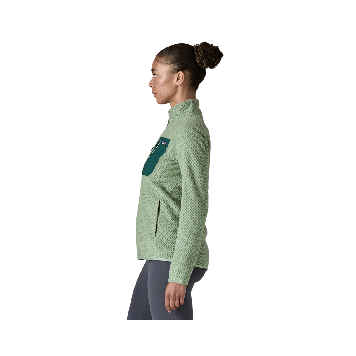 PATAGONIA WOMEN'S LIGHTWEIGHT R1 AIR JACKET - ELLWOOD GREEN side view