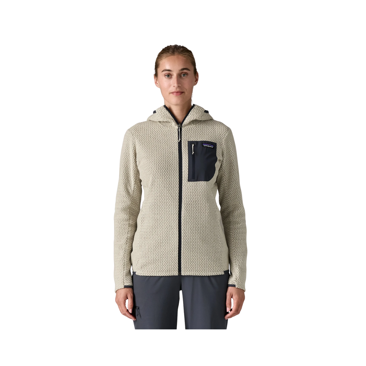 PATAGONIA WOMEN'S R1 AIR FLEECE FULL-ZIP HOODY - WOOL WHITE front view