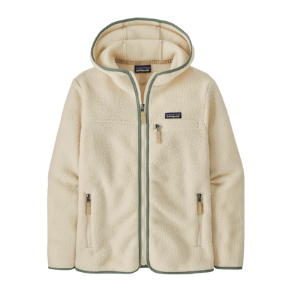 PATAGONIA WOMEN'S RETRO PILE HOODY - NATURAL W/ELLWOOD GREEN FRONT