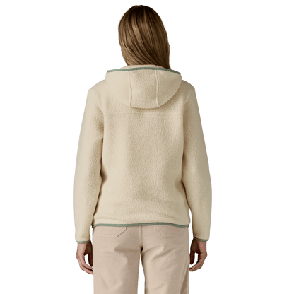 PATAGONIA WOMEN'S RETRO PILE HOODY - NATURAL W/ELLWOOD GREEN WW BACK
