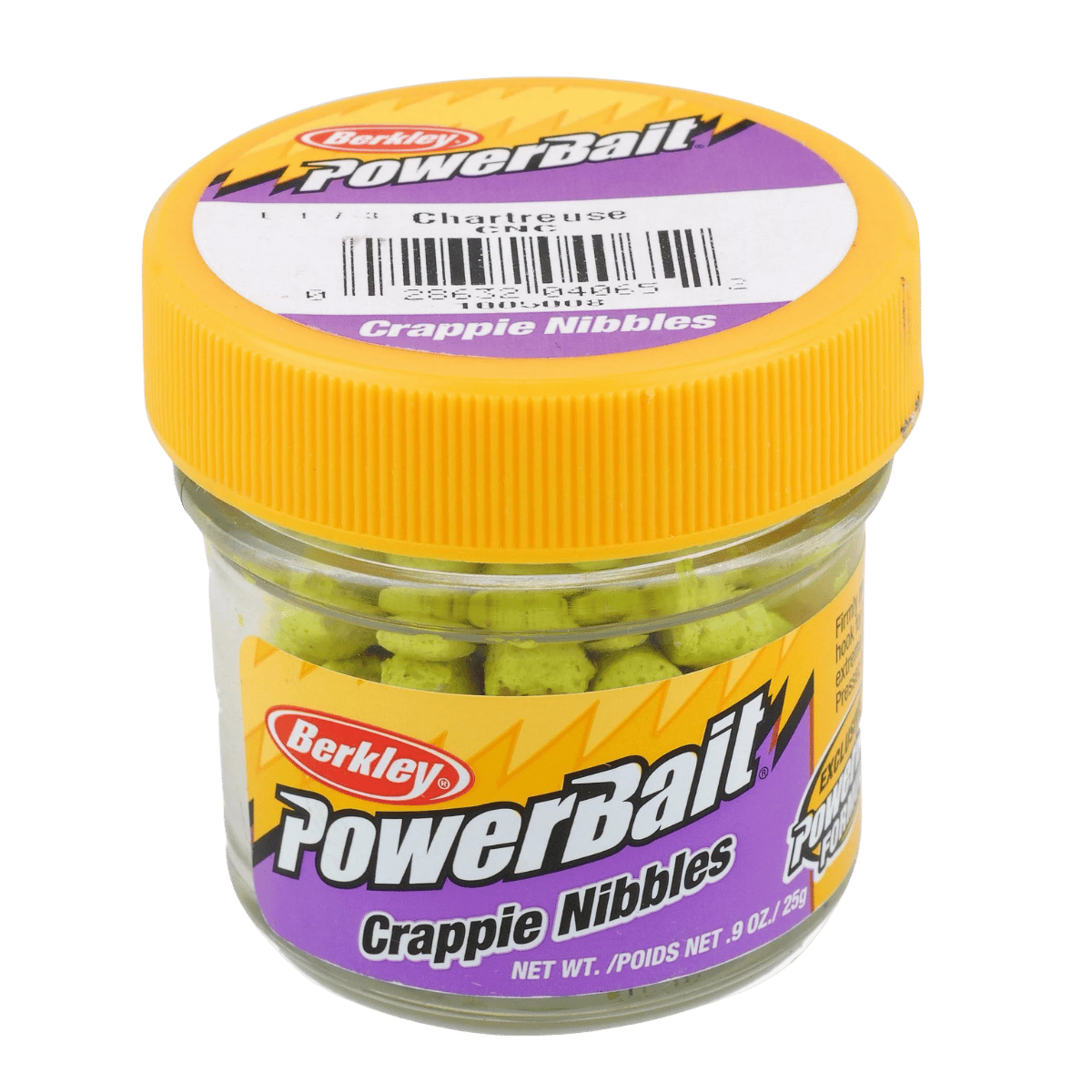 BERKLEY POWERBAIT CRAPPIE NIBBLES FISHING LURE CHARTREUSE SM JAR