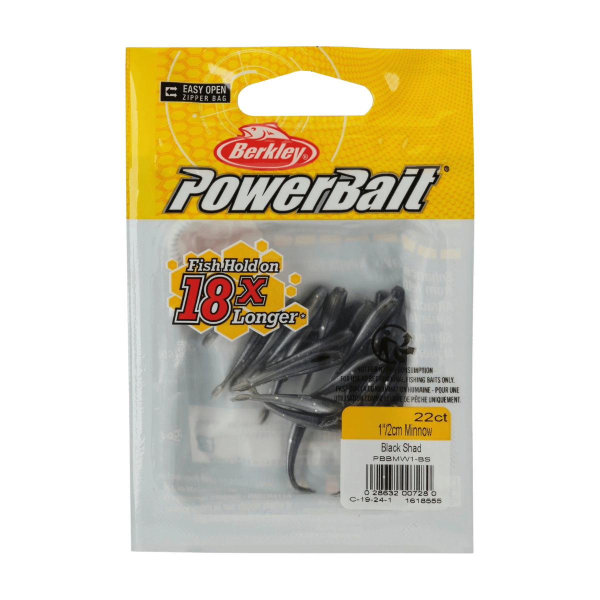 BERKLEY POWERBAIT MINNOW 1IN SCENTED BAIT - BLACK SHAD - IN PACK