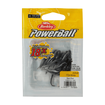 BERKLEY POWERBAIT MINNOW 1IN SCENTED BAIT - BLACK SHAD - IN PACK