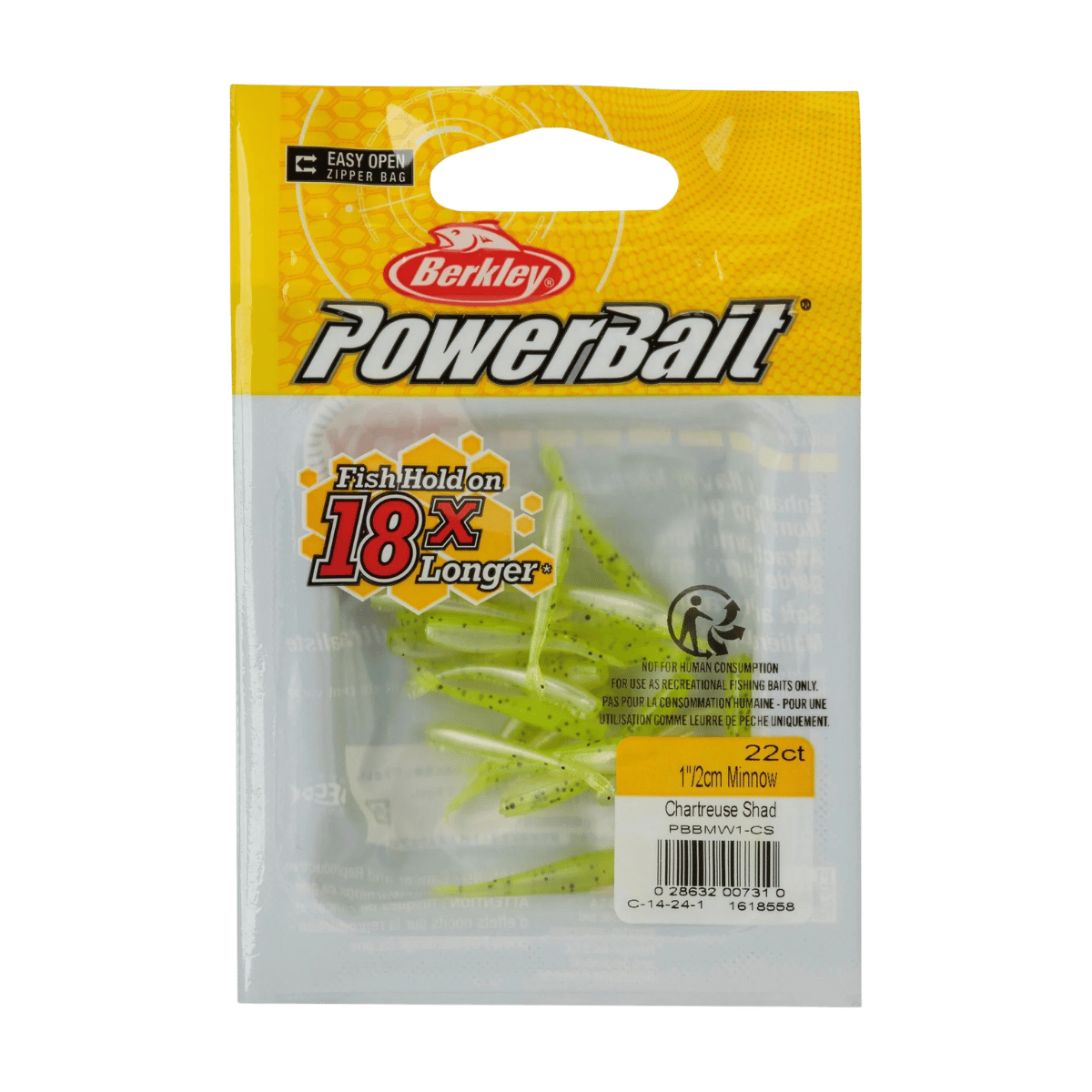 BERKLEY POWERBAIT MINNOW 1IN SCENTED BAIT - CHARTREUSE - IN PACK