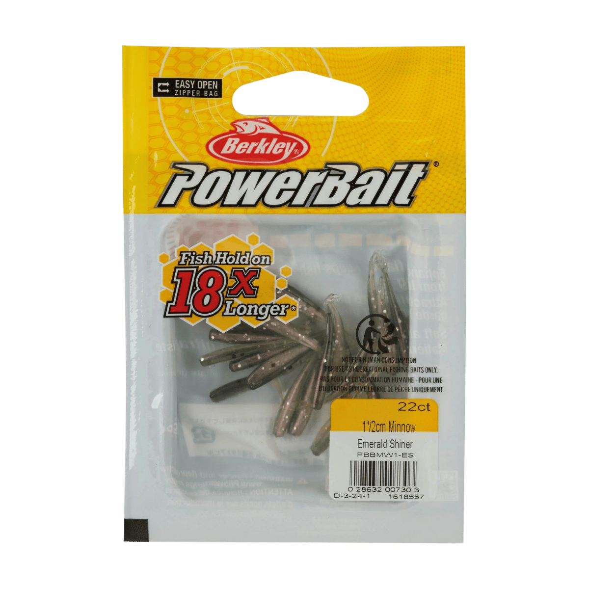 BERKLEY POWERBAIT MINNOW 1IN SCENTED BAIT - EMERALD SHINER - IN PACK