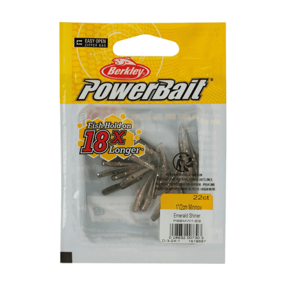 BERKLEY POWERBAIT MINNOW 1IN SCENTED BAIT - EMERALD SHINER - IN PACK