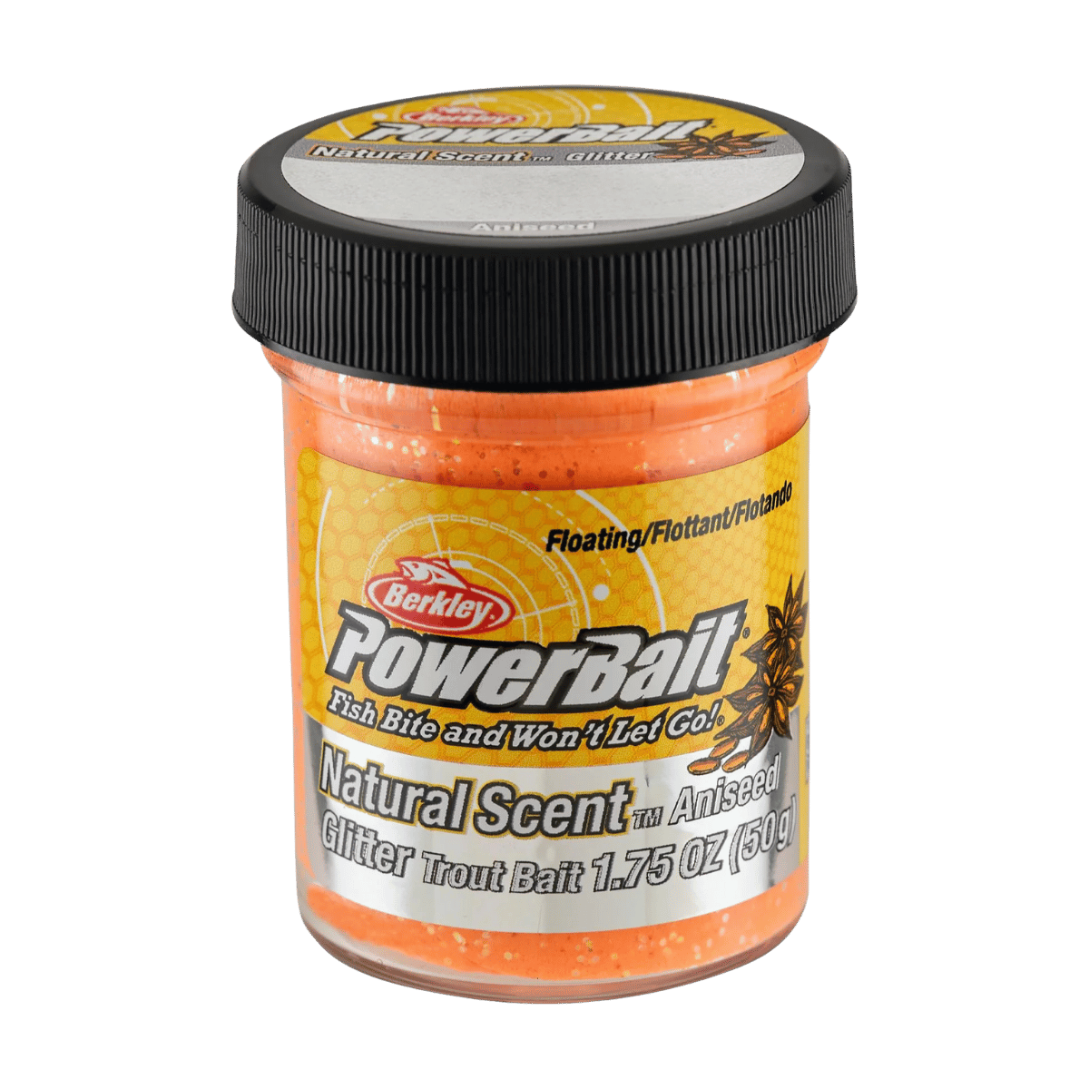 BERKLEY POWER BAIT NATURAL GLITTER TROUT BAIT FISHING LURE - FLUORESCENT ORANGE
