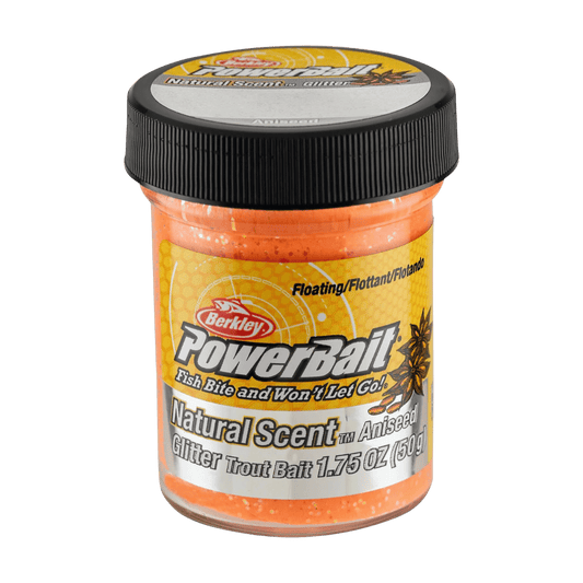 BERKLEY POWER BAIT NATURAL GLITTER TROUT BAIT FISHING LURE - FLUORESCENT ORANGE
