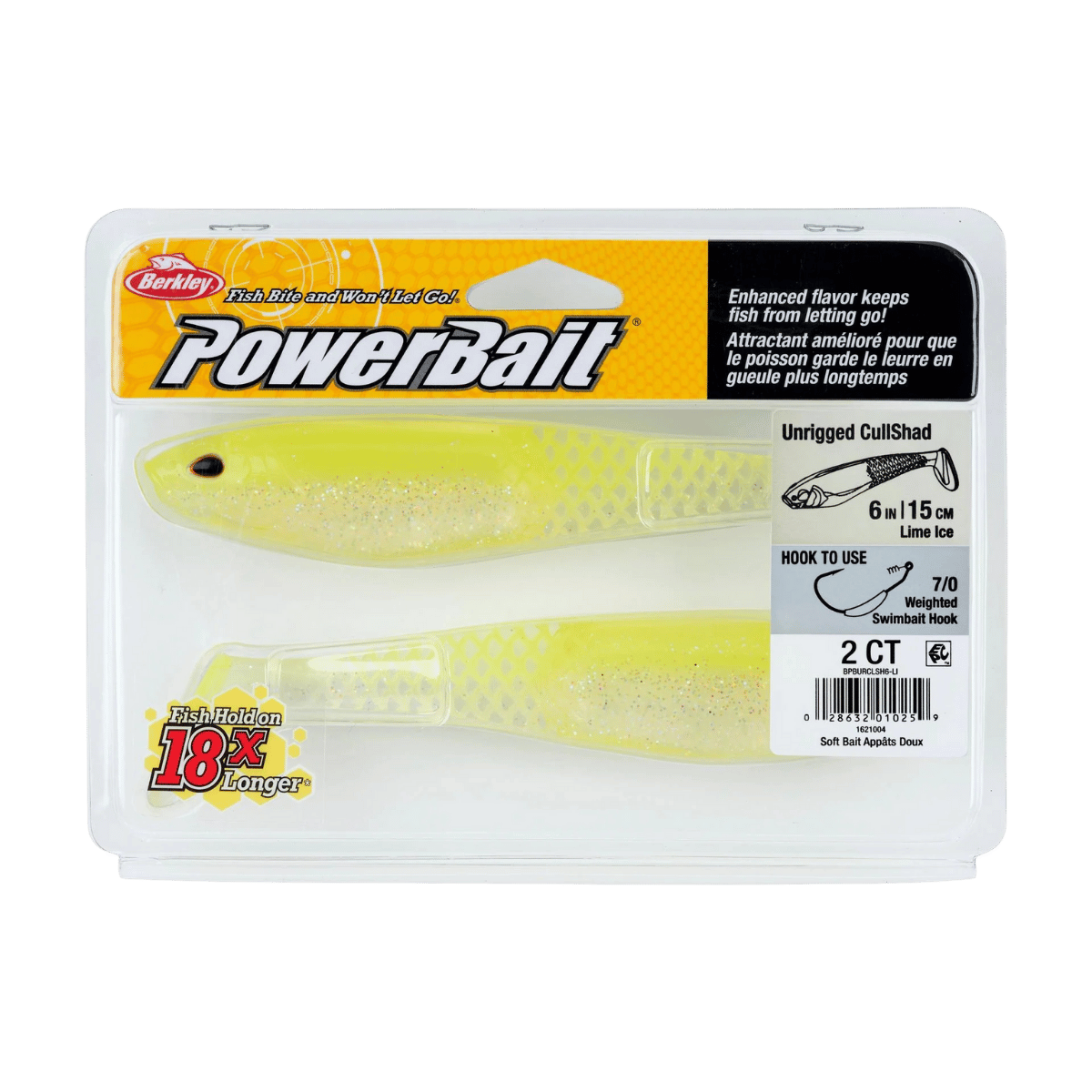 BERKLEY POWERBAIT CULLSHAD 6IN UNRIGGED SWIMBAIT - LIME ICE IN PACK