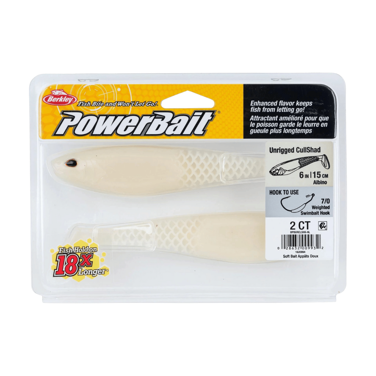 BERKLEY POWERBAIT CULLSHAD 6IN UNRIGGED SWIMBAIT - ALBINO IN PACK