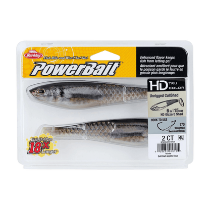 BERKLEY POWERBAIT CULLSHAD 6IN UNRIGGED SWIMBAIT - HD GIZZARD SHAD IN PACK