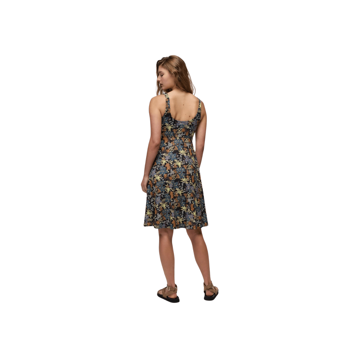 PRANA CORRINNE SHORT DRESS, BLACK SUMMER NIGHTS, BACK ANGLE, SM, MD, LG, XL