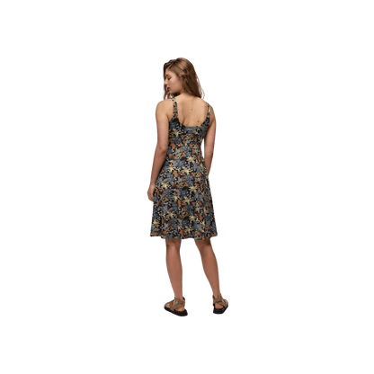 PRANA CORRINNE SHORT DRESS, BLACK SUMMER NIGHTS, BACK ANGLE, SM, MD, LG, XL