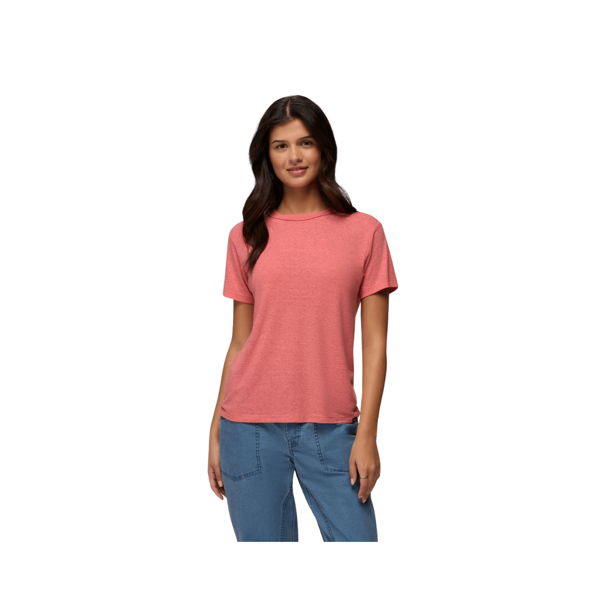 PRANA COZY UP SHORT SLEEVE CREW, GUAVA, FRONT ANGLE, SM, MD, LG, XL