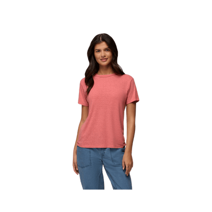 PRANA COZY UP SHORT SLEEVE CREW, GUAVA, FRONT ANGLE, SM, MD, LG, XL