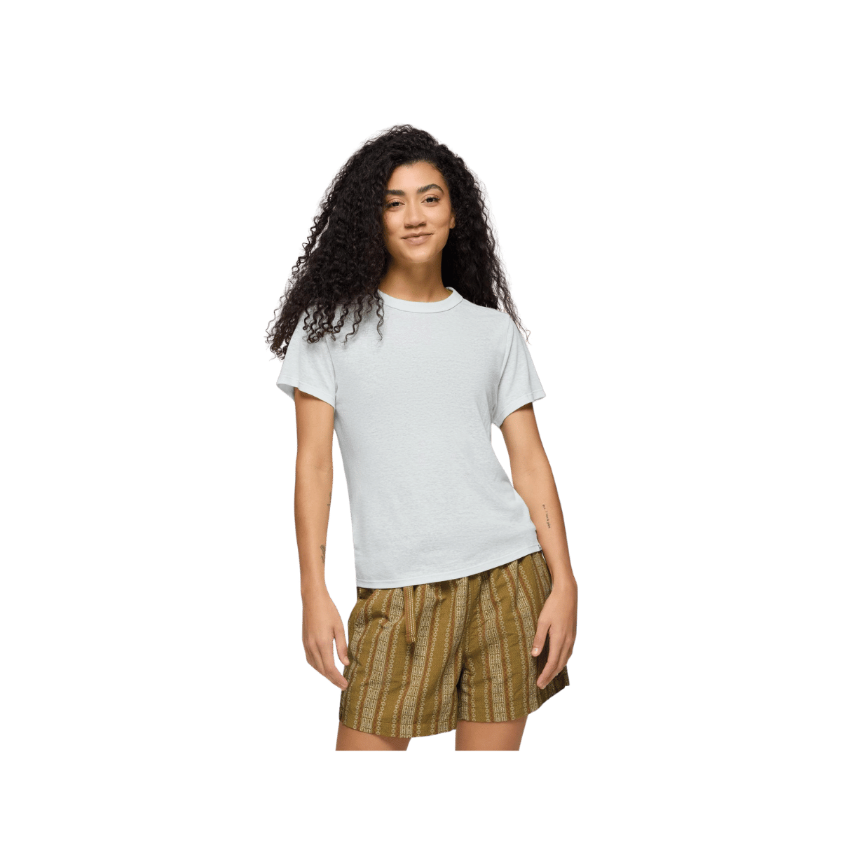 PRANA COZY UP SHORT SLEEVE CREW, SOFT WHITE, FRONT ANGLE, SM, MD, LG, XL