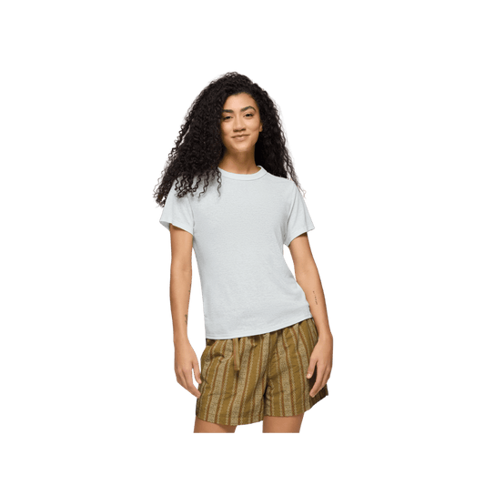 PRANA COZY UP SHORT SLEEVE CREW, SOFT WHITE, FRONT ANGLE, SM, MD, LG, XL