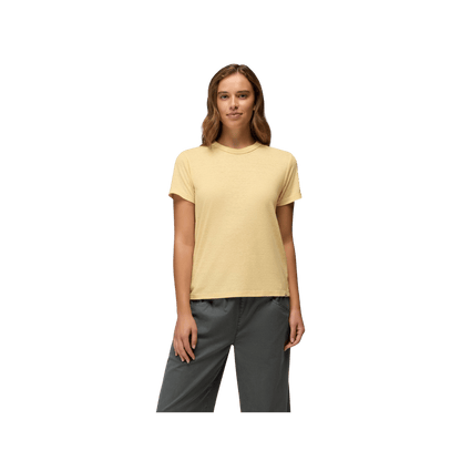 PRANA COZY UP SHORT SLEEVE CREW, VANILLA BEAN, FRONT ANGLE, SM, MD, LG, XL