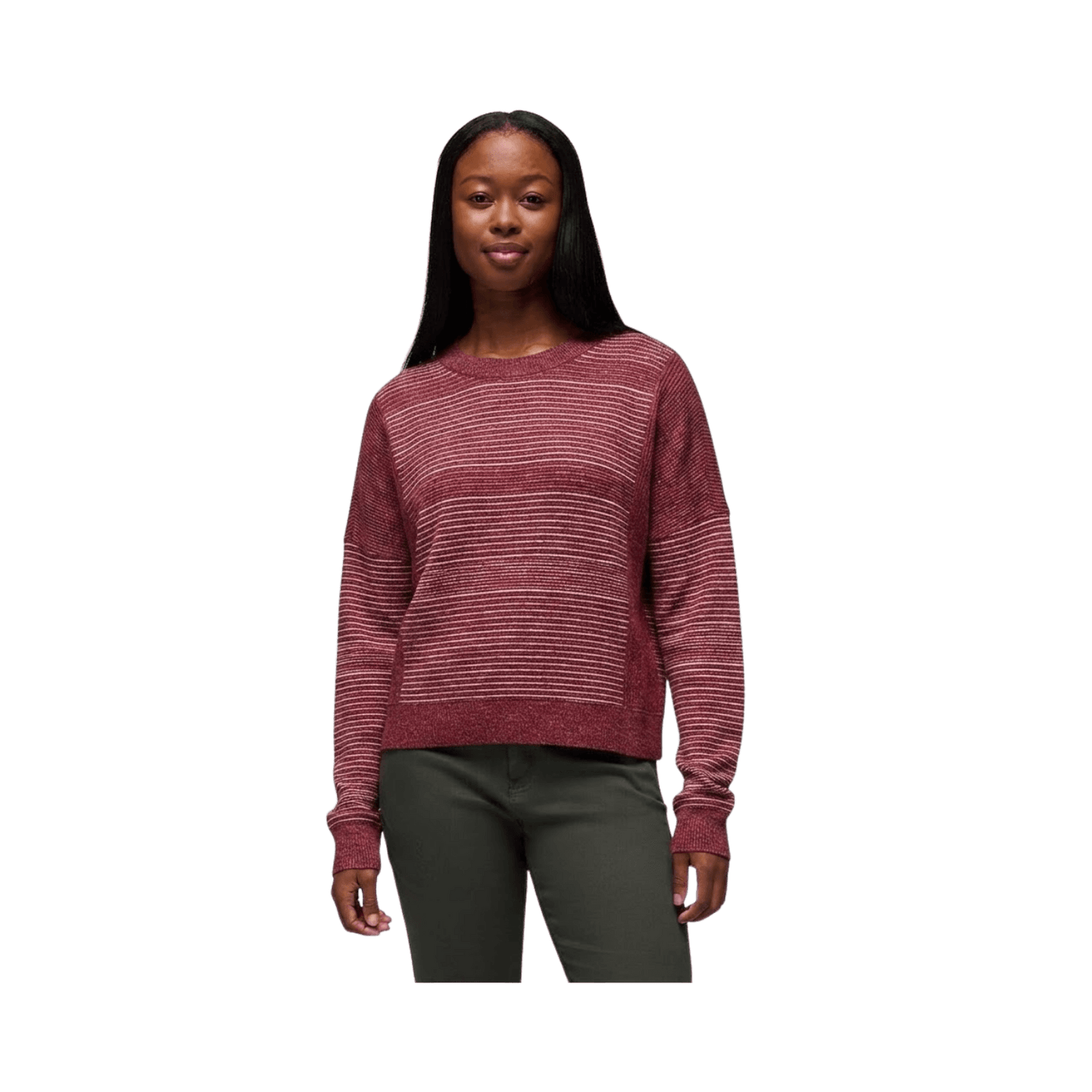 PRANA W TOUCHSTONE LS CREW NEWBERRY HEATHER STRIPE