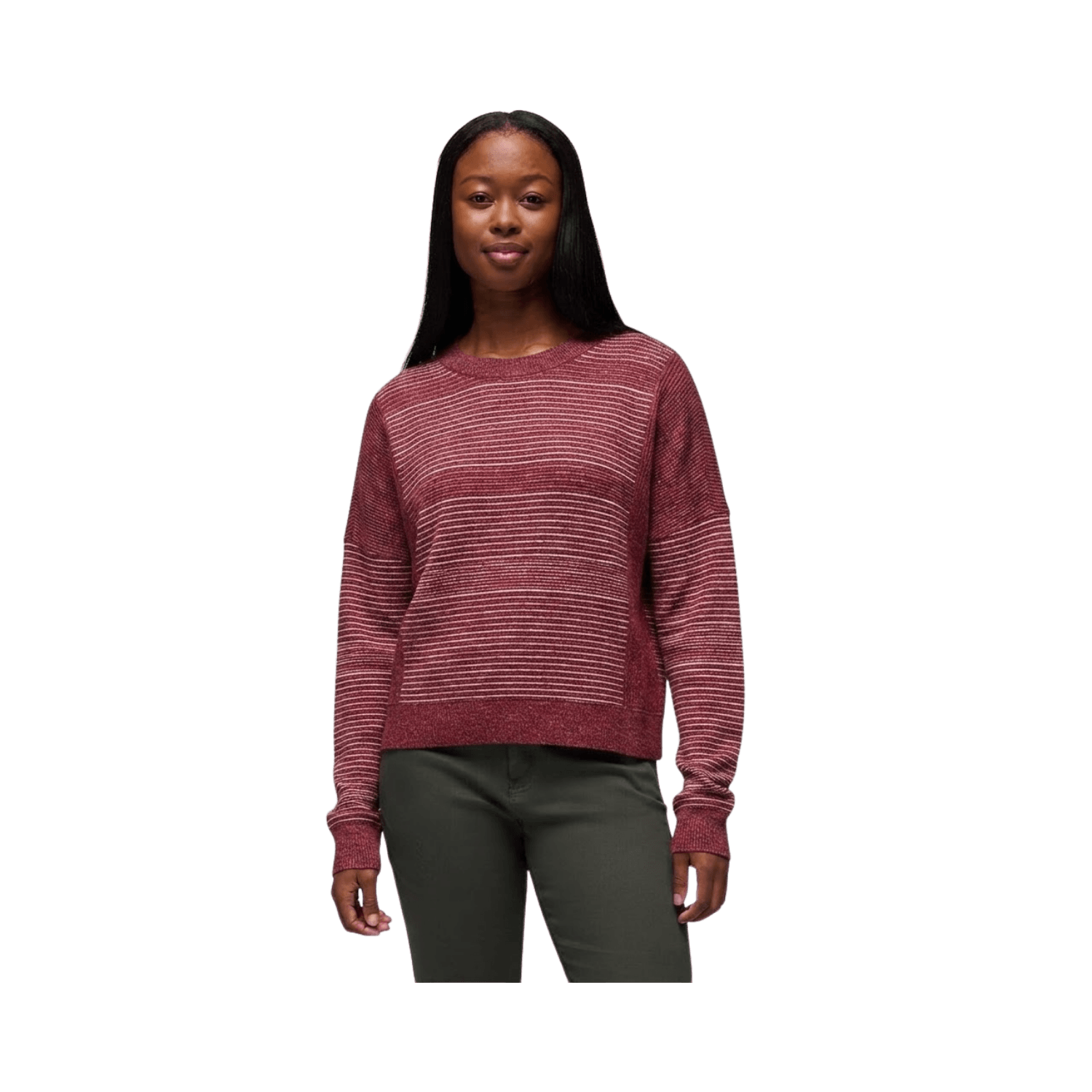 PRANA W TOUCHSTONE LS CREW NEWBERRY HEATHER STRIPE
