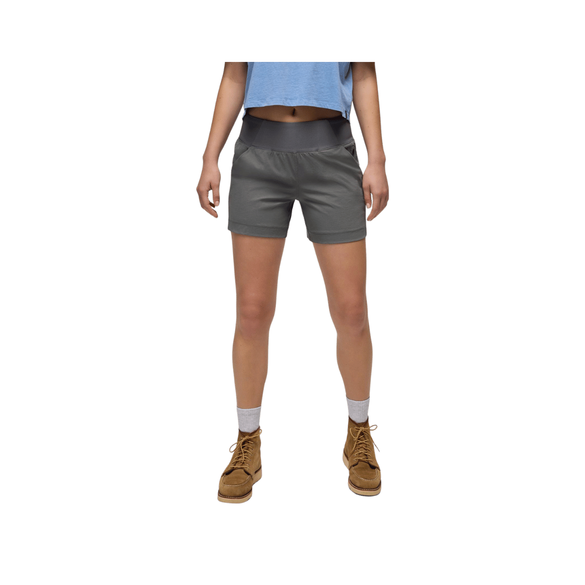 PRANA WOMEN'S KOEN 5" SHORT, GRAVEL, FRONT ANGLE, SM, MD, LG, XL