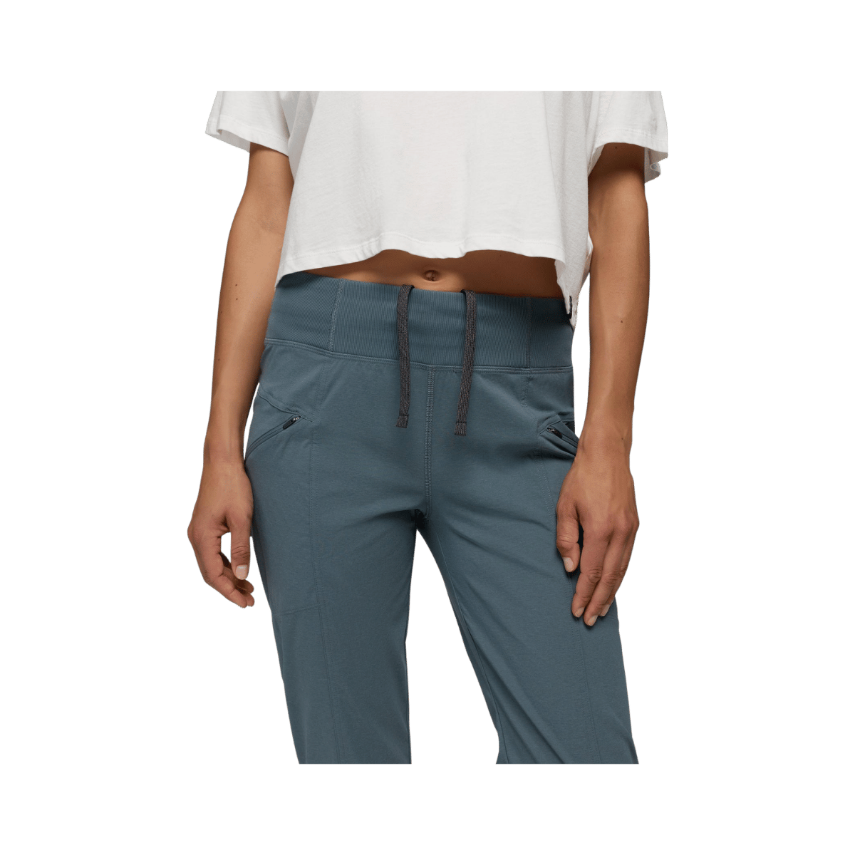 PRANA WOMEN'S KOEN MID RISE DAILY PANT,  GREY BLUE, FRONT ANGLE, SM, MD, LG, XL