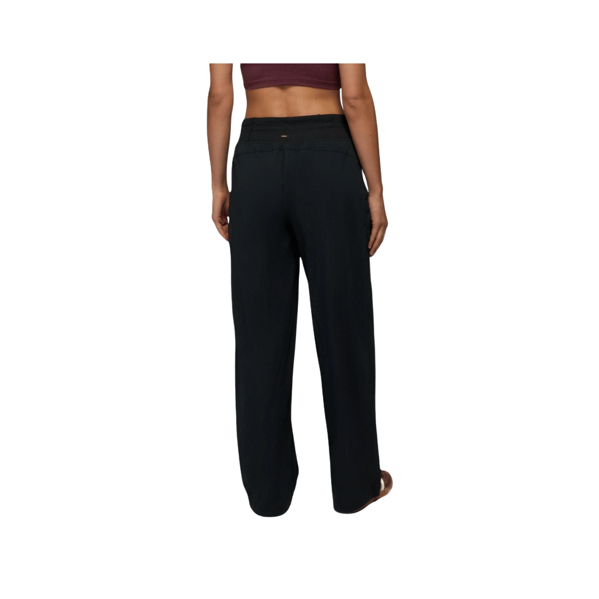 PRANA WOMEN'S KOEN MID RISE WIDE LEG PANT, BLACK, BACK ANGLE, SM, MD, LG, XL