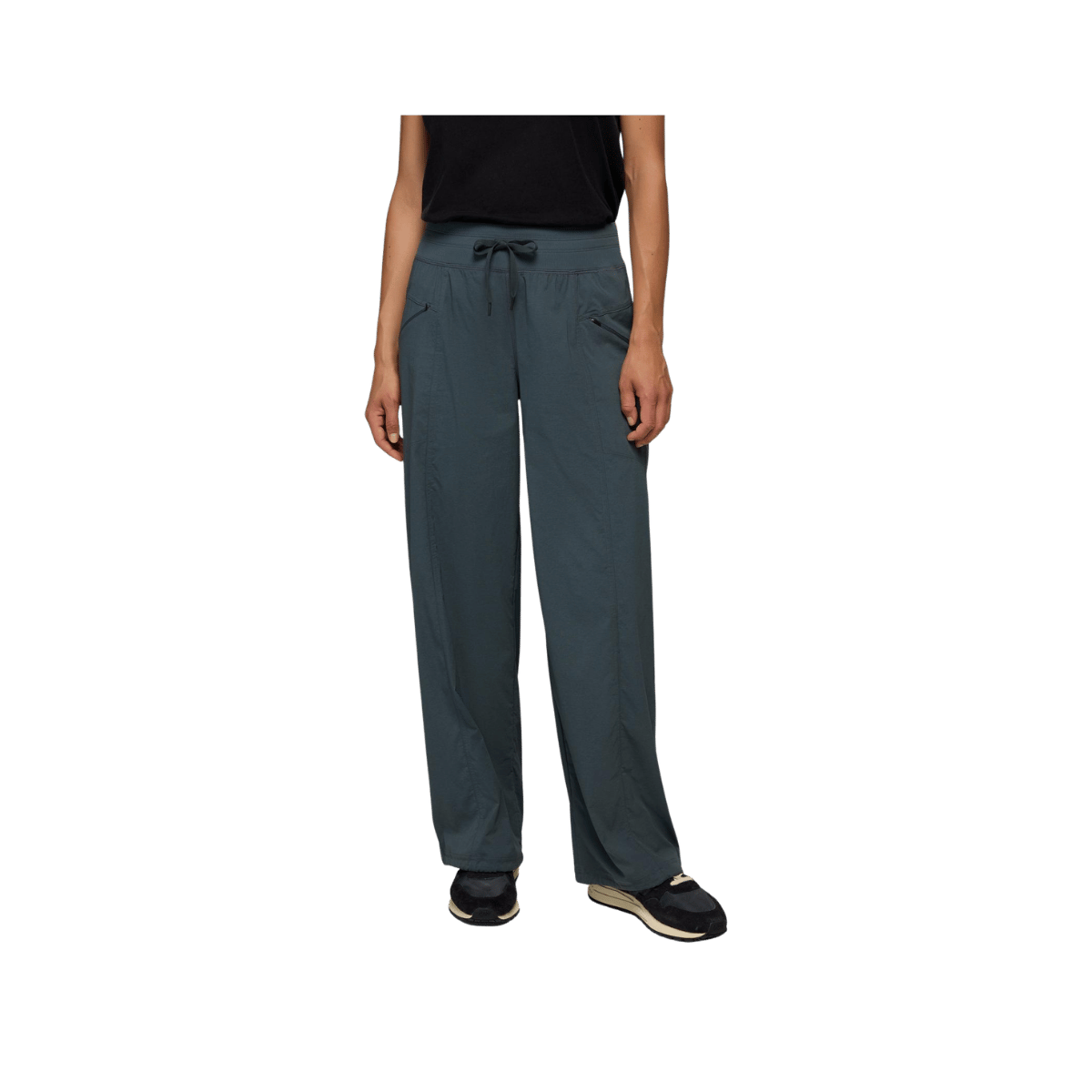 PRANA WOMEN'S KOEN MID RISE WIDE LEG PANT, GREY BLUE, FRONT ANGLE, SM, MD, LG, XL