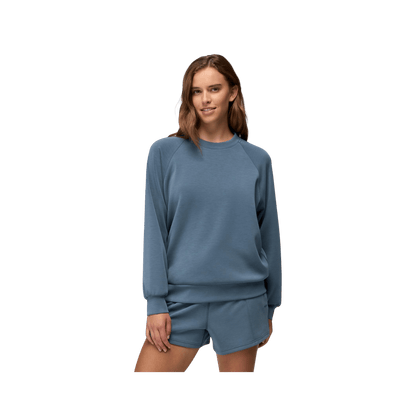 PRANA WOMEN'S SHEA SOFT CREWNECK, BLUFF BLUE, FRONT ANGLE, SM, MD, LG, XL