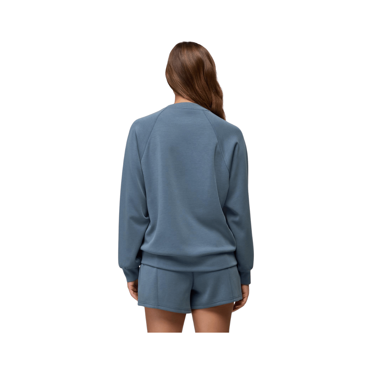 PRANA WOMEN'S SHEA SOFT CREWNECK, BLUFF BLUE, BACK ANGLE, SM, MD, LG, XL