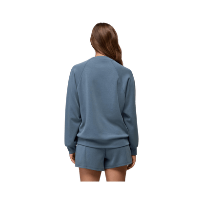 PRANA WOMEN'S SHEA SOFT CREWNECK, BLUFF BLUE, BACK ANGLE, SM, MD, LG, XL