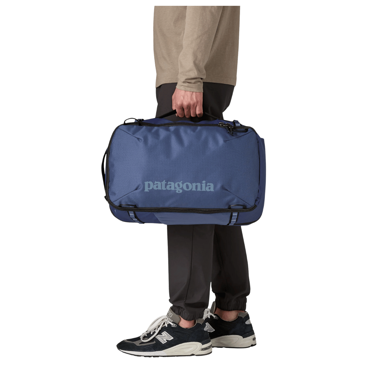 PATAGONIA BLACK HOLE MINI COMPACT MLC - CURRENT BLUE - HAND CARRY SIDE VIEW WW