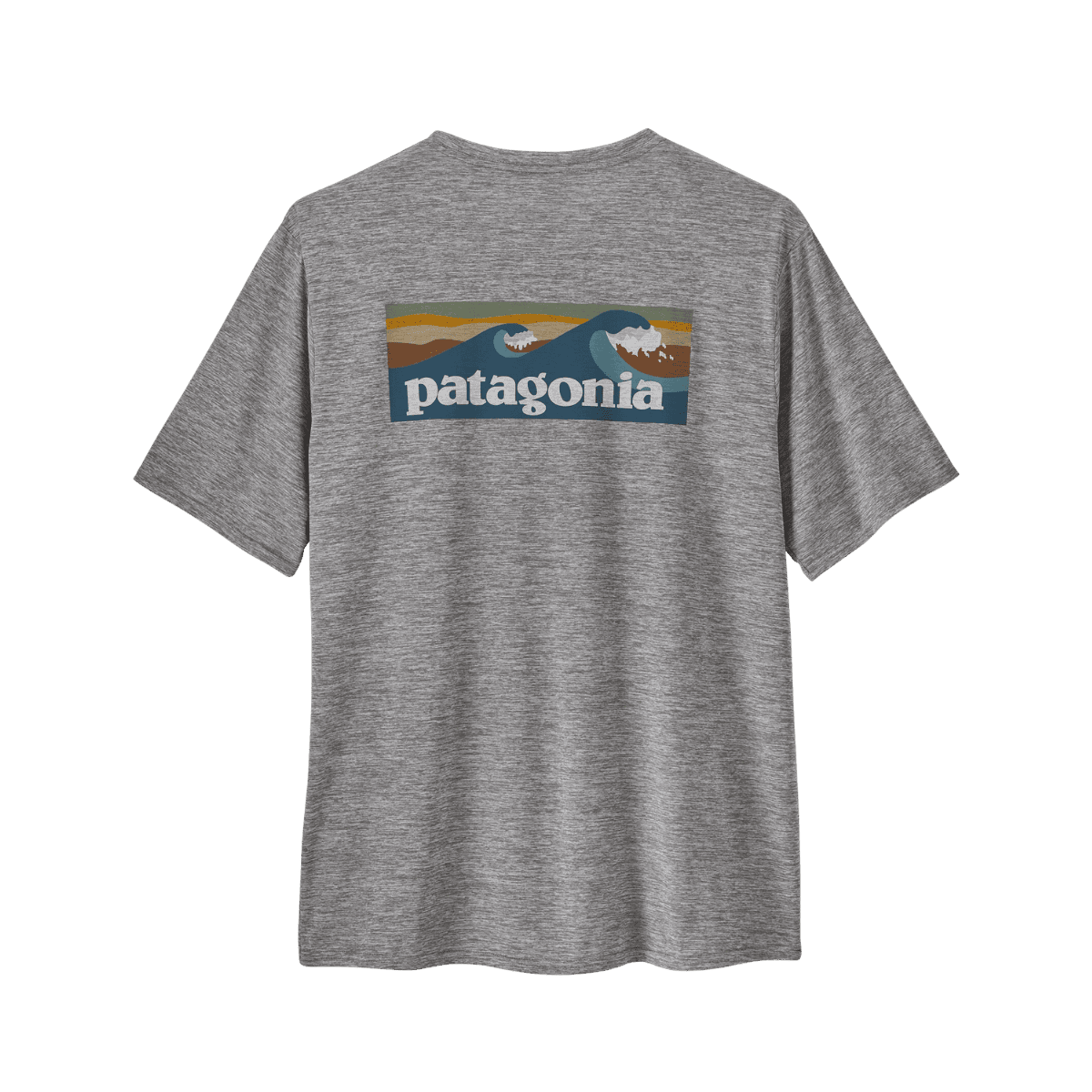 PATAGONIA MEN'S CAPILENE COOL DAILY GRAPHIC SHIRT WATERS - BOARDSHORT LOGO ABALONE BLUE: FEATHER GREY - BACK VIEW