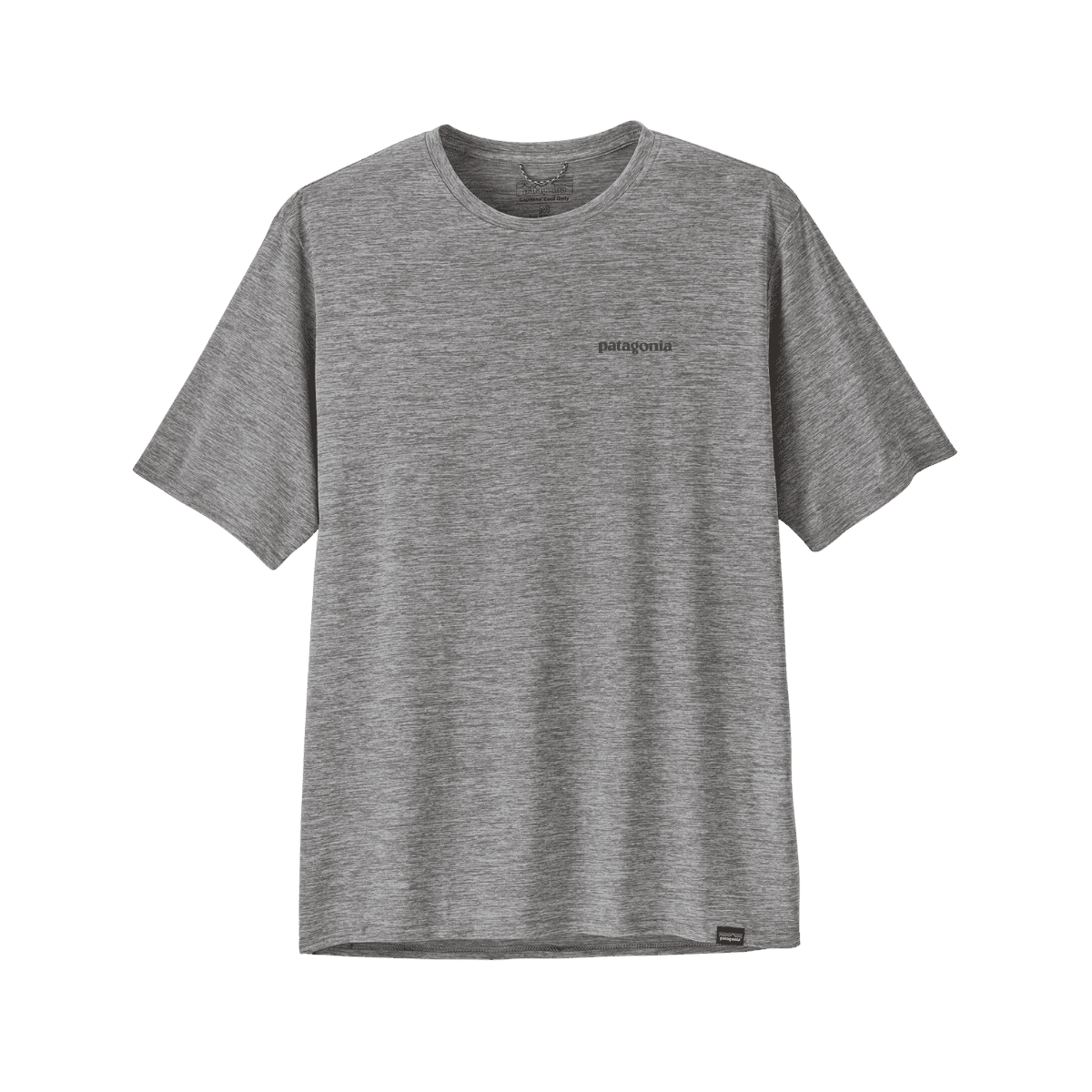 PATAGONIA MEN'S CAPILENE COOL DAILY GRAPHIC SHIRT WATERS - BOARDSHORT LOGO ABALONE BLUE: FEATHER GREY - FRONT VIEW