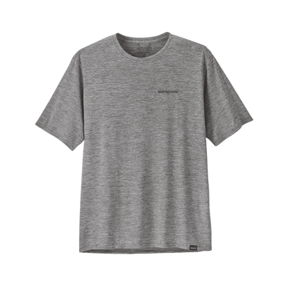 PATAGONIA MEN'S CAPILENE COOL DAILY GRAPHIC SHIRT WATERS - BOARDSHORT LOGO ABALONE BLUE: FEATHER GREY - FRONT VIEW