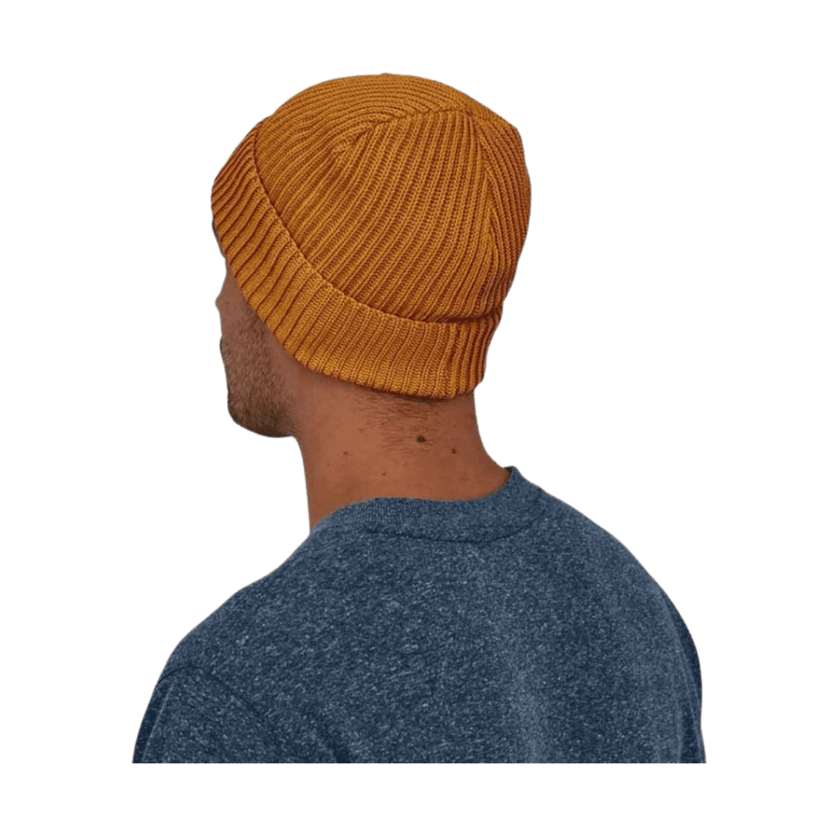 PATAGONIA FISHERMANS ROLLED BEANIE - CABIN GOLD - BACK VIEW (IN USE)