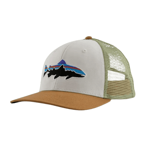PATAGONIA FITZ ROY TROUT TRUCKER HAT - WHITE W/TAN